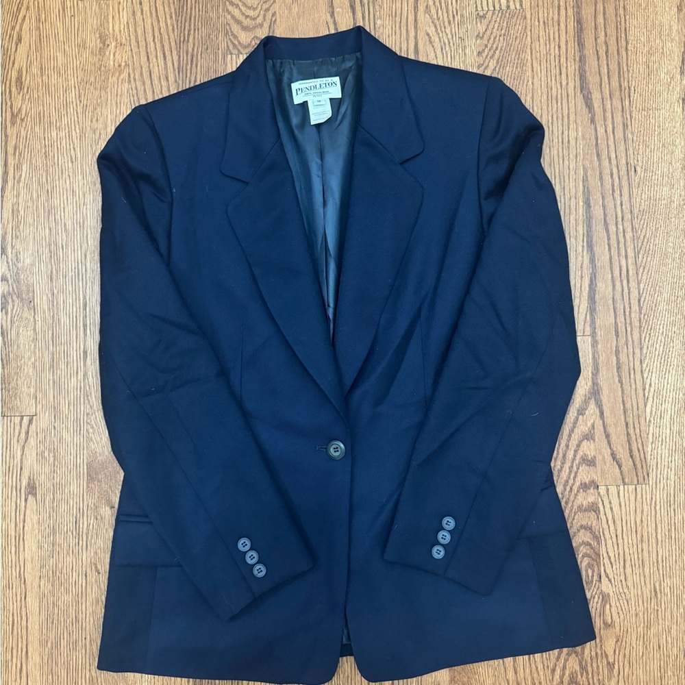 Pendleton 100% Virgin Wool Navy Suit Jacket Size 10 Petite Business Casual